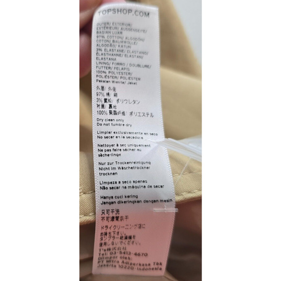 Topshop Trench Coat Women's 4 Beige Tan Button Closure Belted Cuffed Collar NWOT - Picture 7 of 15